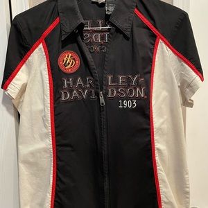 Harley Davidson Shop Zip-Up Short Sleeve Shirt Women's XL